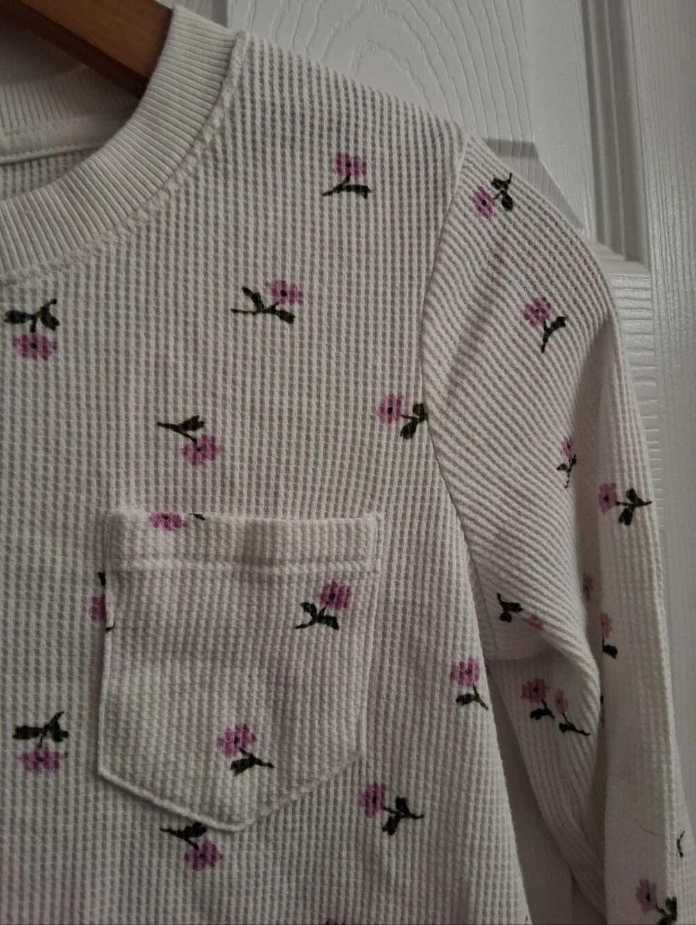 Cat & Jack Girls Floral Thermal Waffle Knit Top Large